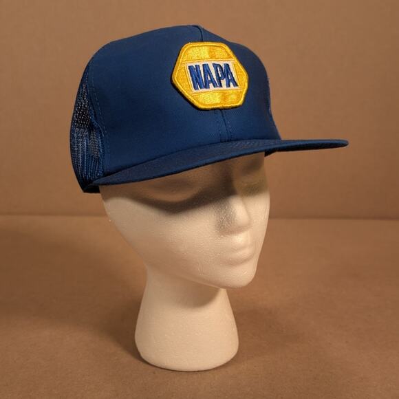 Vintage NAPA Auto Parts Trucker Hat Blue Mesh Snapback Cap Yellow Patch USA - Picture 4 of 6